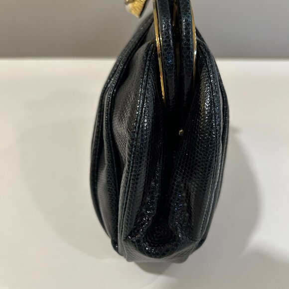 Rare Vintage Judith Leiber Black Leather with Monkey Face Clasp Handbag - Picture 5 of 15